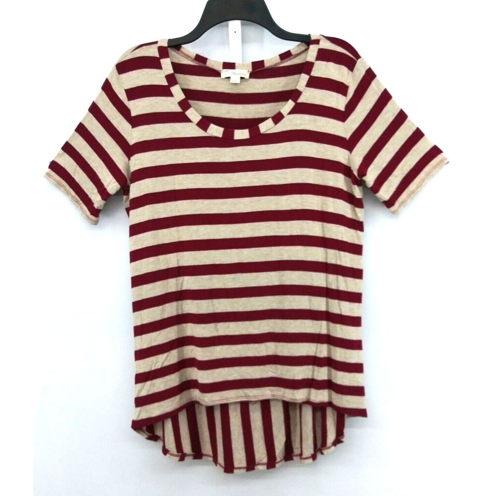 Misia Shirt Women Size 1X Burgundy Striped Short Sleeve Casual Pullover Top